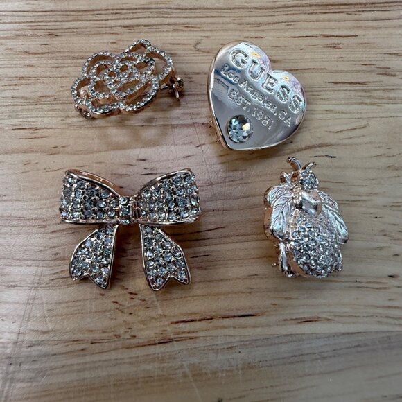 Guess Rhinestone Brooch Lot - Heart Bow Rose & Bee Designs - Rose Gold Tone - Picture 2 of 11